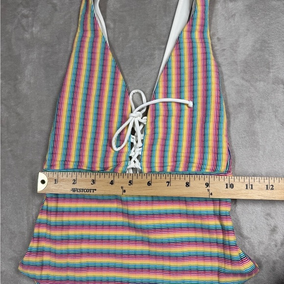 NWOT Onia Rainbow Pinstripe Lace Up One Piece Bikini Swimsuit Size XS - Picture 9 of 15